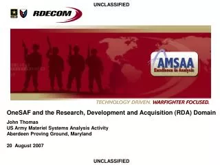 OneSAF and the Research, Development and Acquisition (RDA) Domain