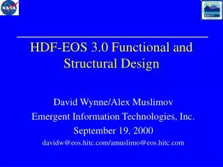 HDF-EOS 3.0 Functional and Structural Design
