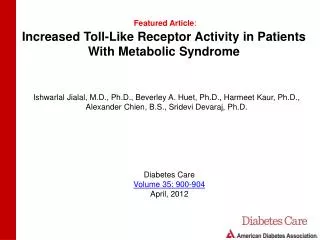 Increased Toll-Like Receptor Activity in Patients With Metabolic Syndrome