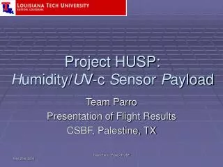 Project HUSP: H umidity/ U V-c S ensor P ayload