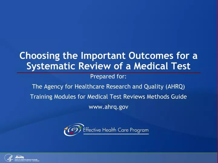 choosing the important outcomes for a systematic review of a medical test