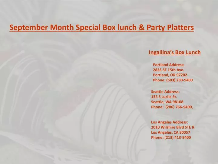 september month special box lunch party platters