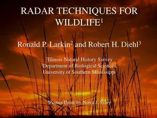 RADAR TECHNIQUES FOR WILDLIFE 1 Ronald P. Larkin 2 and Robert H. Diehl 3