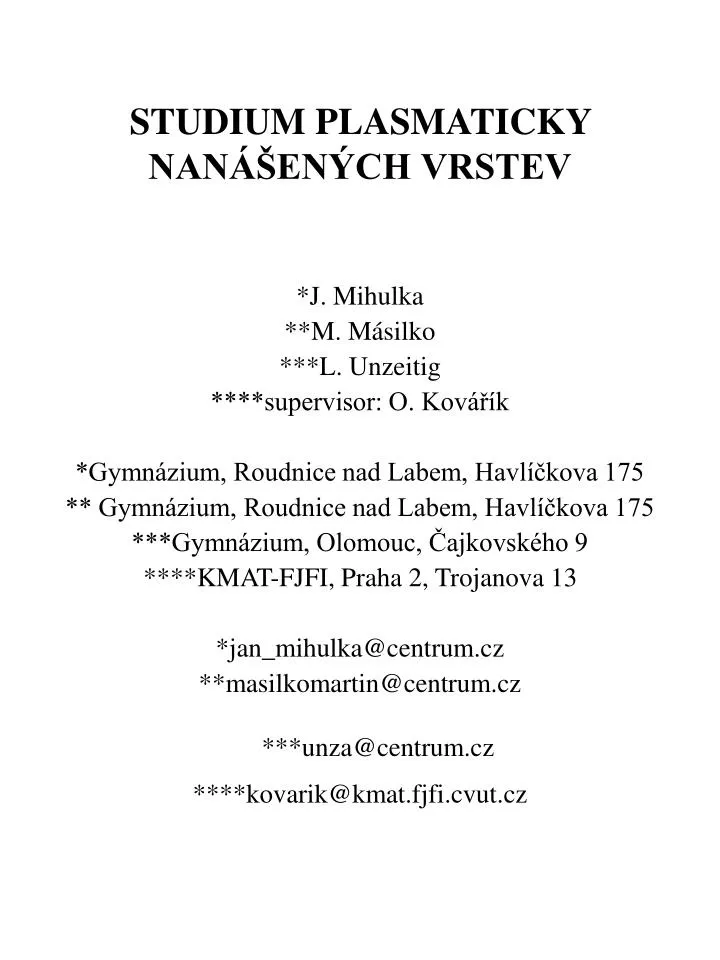 studium plasmaticky nan en ch vrstev