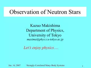 Observation of Neutron Stars