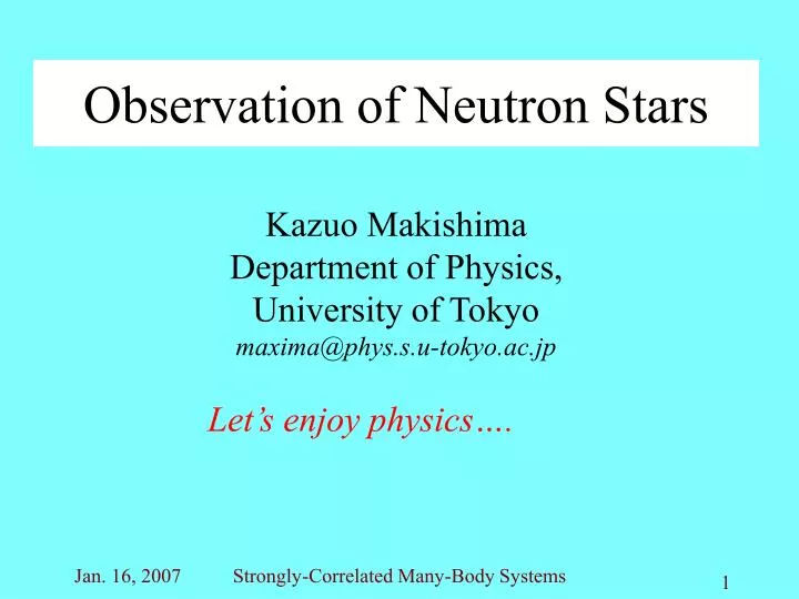 observation of neutron stars