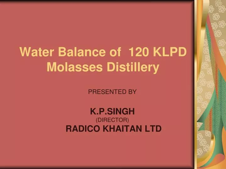 water balance of 120 klpd molasses distillery