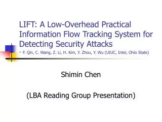 Shimin Chen (LBA Reading Group Presentation)
