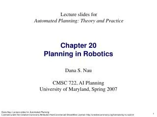 Chapter 20 Planning in Robotics