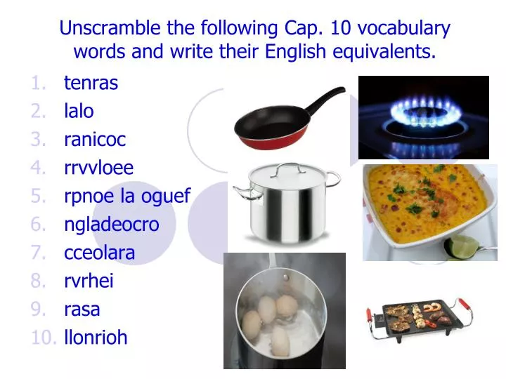 unscramble the following cap 10 vocabulary words and write their english equivalents
