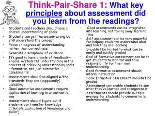 Think-Pair-Share 1: What key principles about assessment did you learn from the readings?