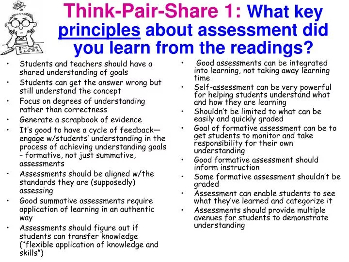 think pair share 1 what key principles about assessment did you learn from the readings