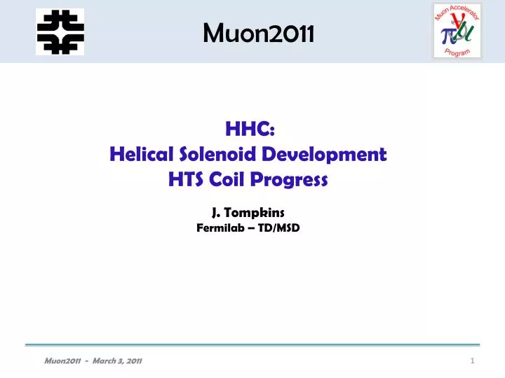 hhc helical solenoid development hts coil progress j tompkins fermilab td msd