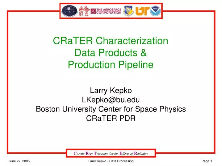 crater characterization data products production pipeline