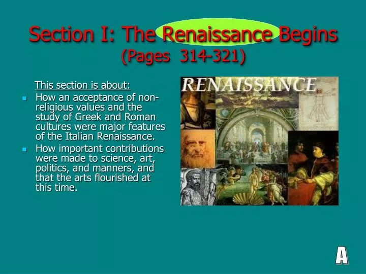 section i the renaissance begins pages 314 321
