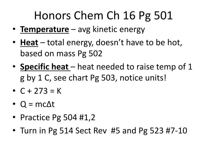 honors chem ch 16 pg 501