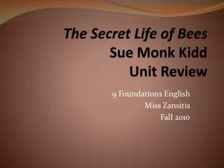 The Secret Life of Bees Sue Monk Kidd Unit Review