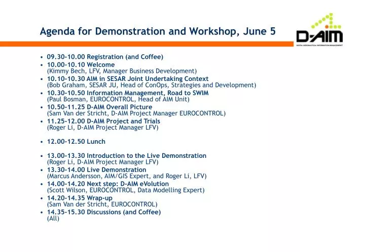 agenda for demonstration and workshop june 5