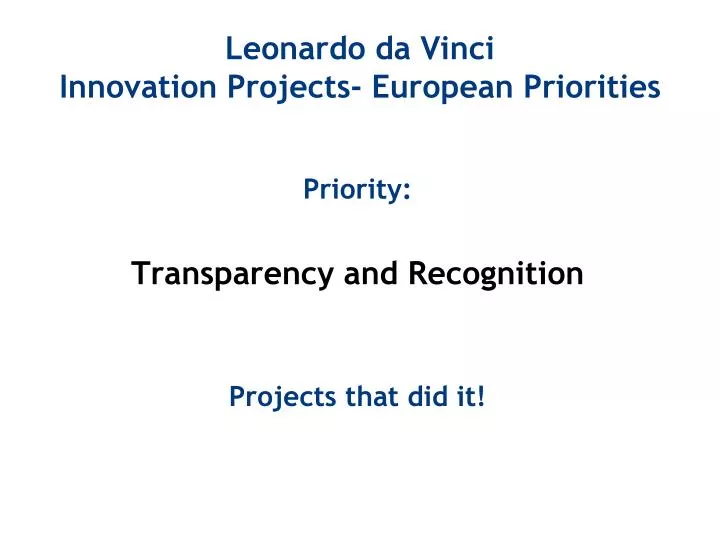 leonardo da vinci innovation projects european priorities