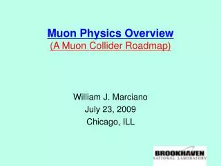 Muon Physics Overview (A Muon Collider Roadmap)