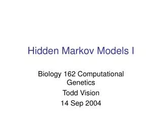 Hidden Markov Models I