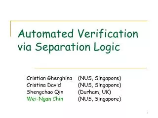 Automated Verification via Separation Logic