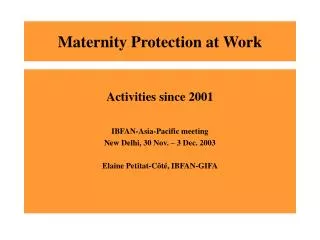 Maternity Protection at Work