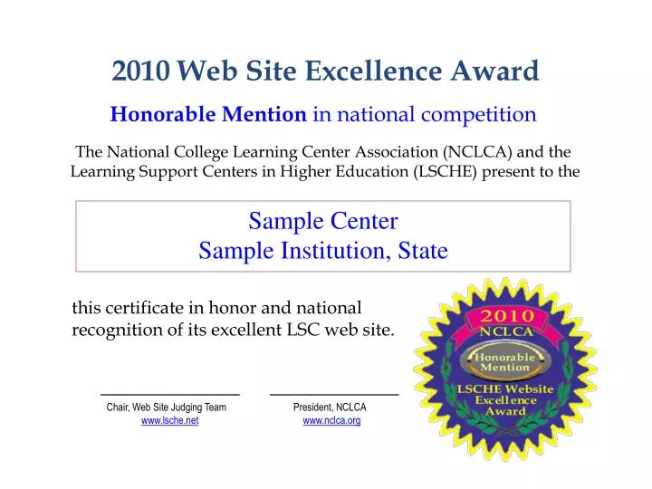 2010 web site excellence award