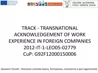 Giovanni Tonutti - Direzione centrale lavoro, formazione, commercio e pari opportunità