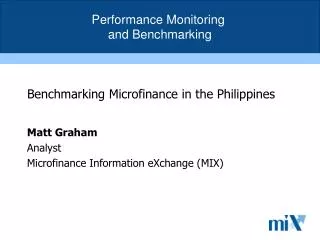 Benchmarking Microfinance in the Philippines