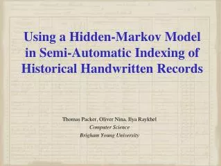 Using a Hidden-Markov Model in Semi-Automatic Indexing of Historical Handwritten Records