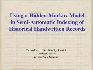 using a hidden markov model in semi automatic indexing of historical handwritten records