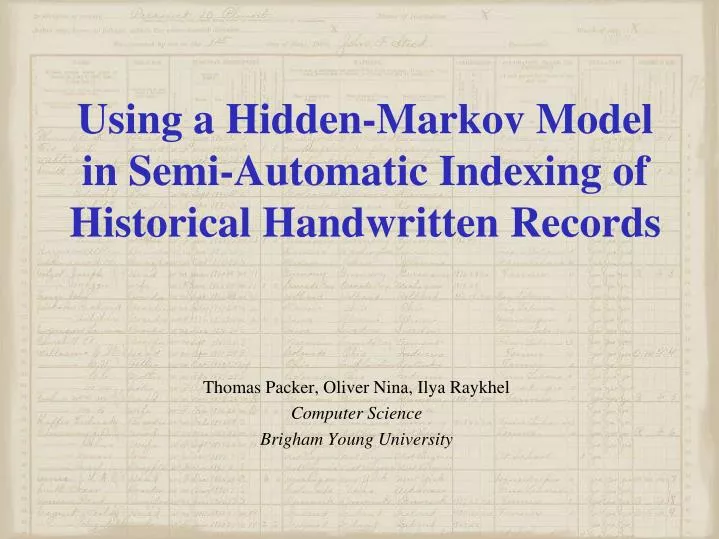 using a hidden markov model in semi automatic indexing of historical handwritten records