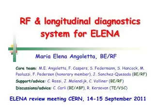 RF &amp; longitudinal diagnostics system for ELENA