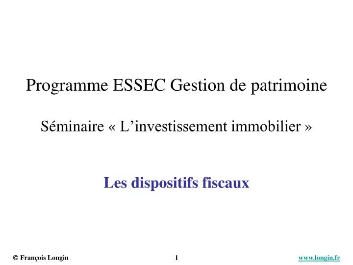 programme essec gestion de patrimoine s minaire l investissement immobilier les dispositifs fiscaux