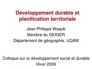d veloppement durable et planification territoriale