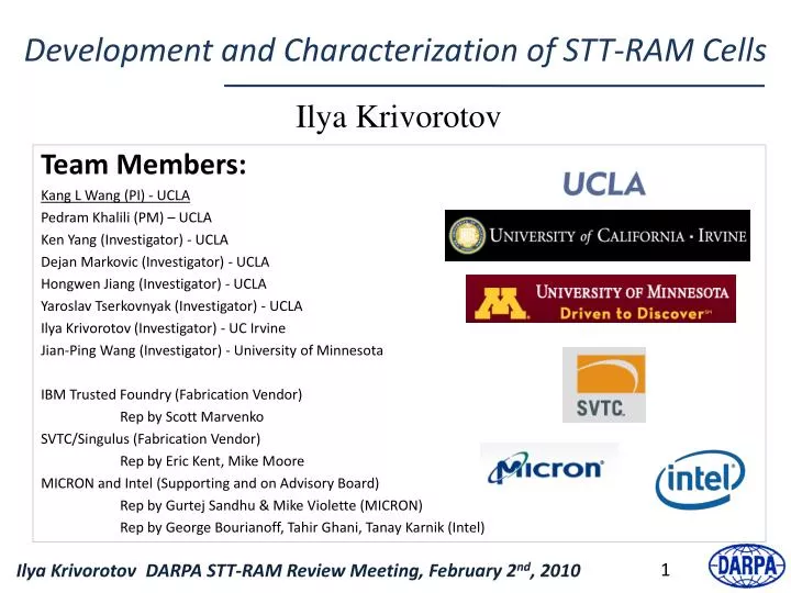 development and characterization of stt ram cells