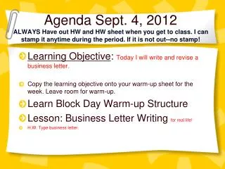 Learning Objective : Today I will write and revise a business letter.