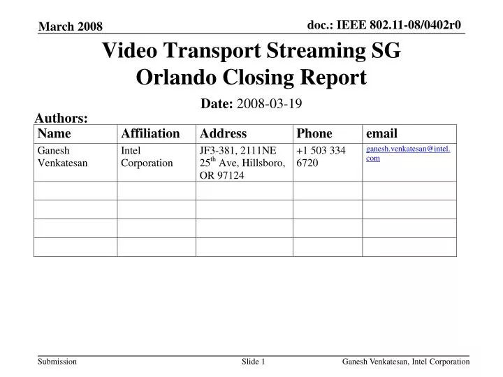 video transport streaming sg orlando closing report