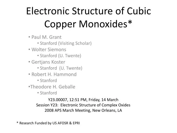 electronic structure of cubic copper monoxides