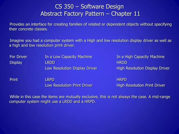 cs 350 software design abstract factory pattern chapter 11