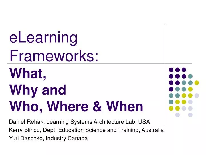 elearning frameworks what why and who where when