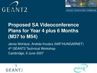 Proposed S A Videoconference Plans for Year 4 plus 6 Months (M37 to M54)