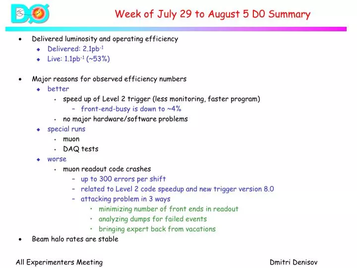 week of july 29 to august 5 d0 summary
