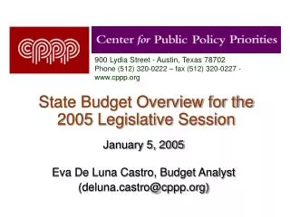 State Budget Overview for the 2005 Legislative Session
