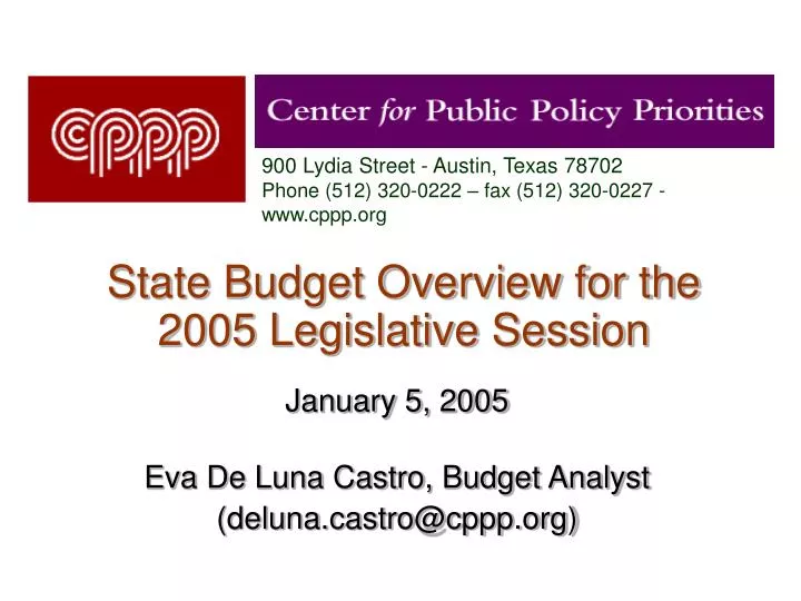 state budget overview for the 2005 legislative session