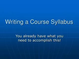 Writing a Course Syllabus