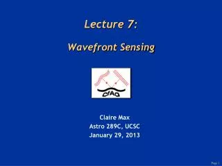 Lecture 7: Wavefront Sensing