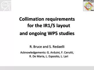 Collimation requirements for the IR1/5 layout a nd ongoing WP5 studies