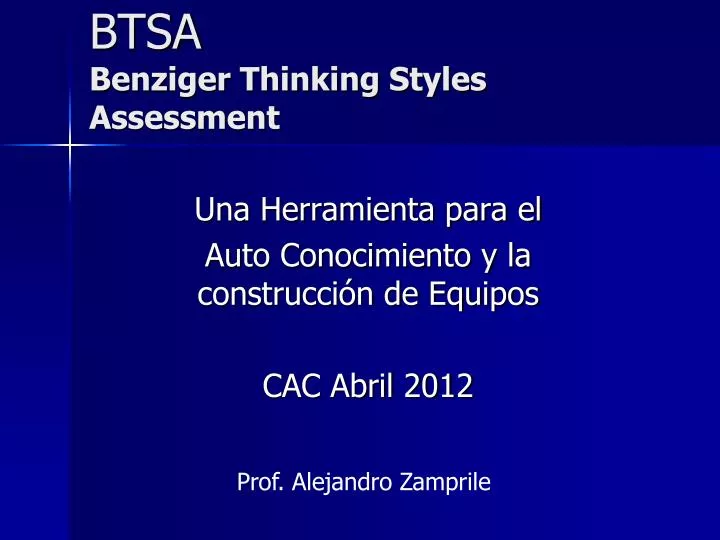 btsa benziger thinking styles assessment